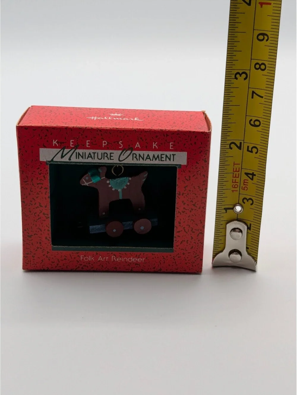 Hallmark Keepsake Folk Art Reindeer Miniature Ornament 1988, New in Box, Wooden